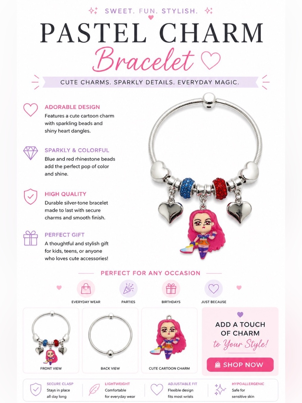 CUTE CARTOON CHARACTER CHARM BRACELET